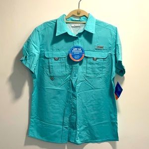 BRAND NEW Large Turquoise Columbia Performance Fishing Gear Button up T-Shirt